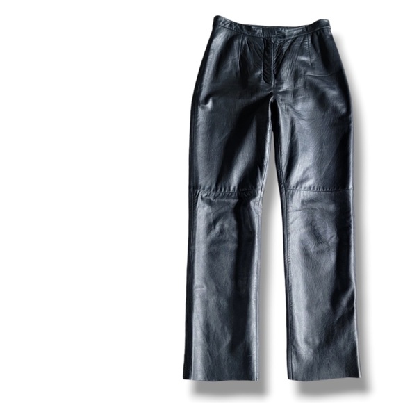 Black Leather Straight Leg Pants - Picture 1 of 11